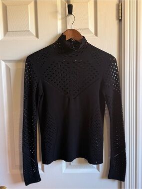Dorothee Schumacher "Pure Perforation" Knit Turtleneck Top - Black
